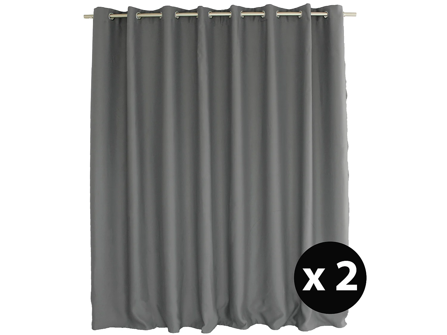 Lot de 2 Rideaux Occultant avec Œillets, Gris, Grande largeur, 300x240cm, 100% polyester, Collection Réglisse, CMADECO - Gris