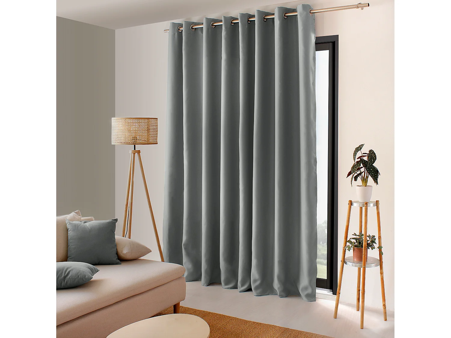 Lot de 2 Rideaux Occultant avec Œillets, Gris, Grande largeur, 300x240cm, 100% polyester, Collection Réglisse, CMADECO - Gris