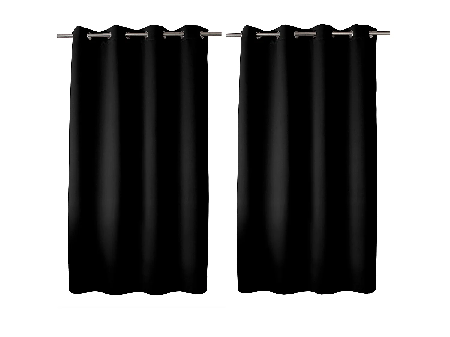Set van 2 verduisterende gordijnen met zeilringen, zwart, 140x180cm, 100% polyester, Reglisse collectie