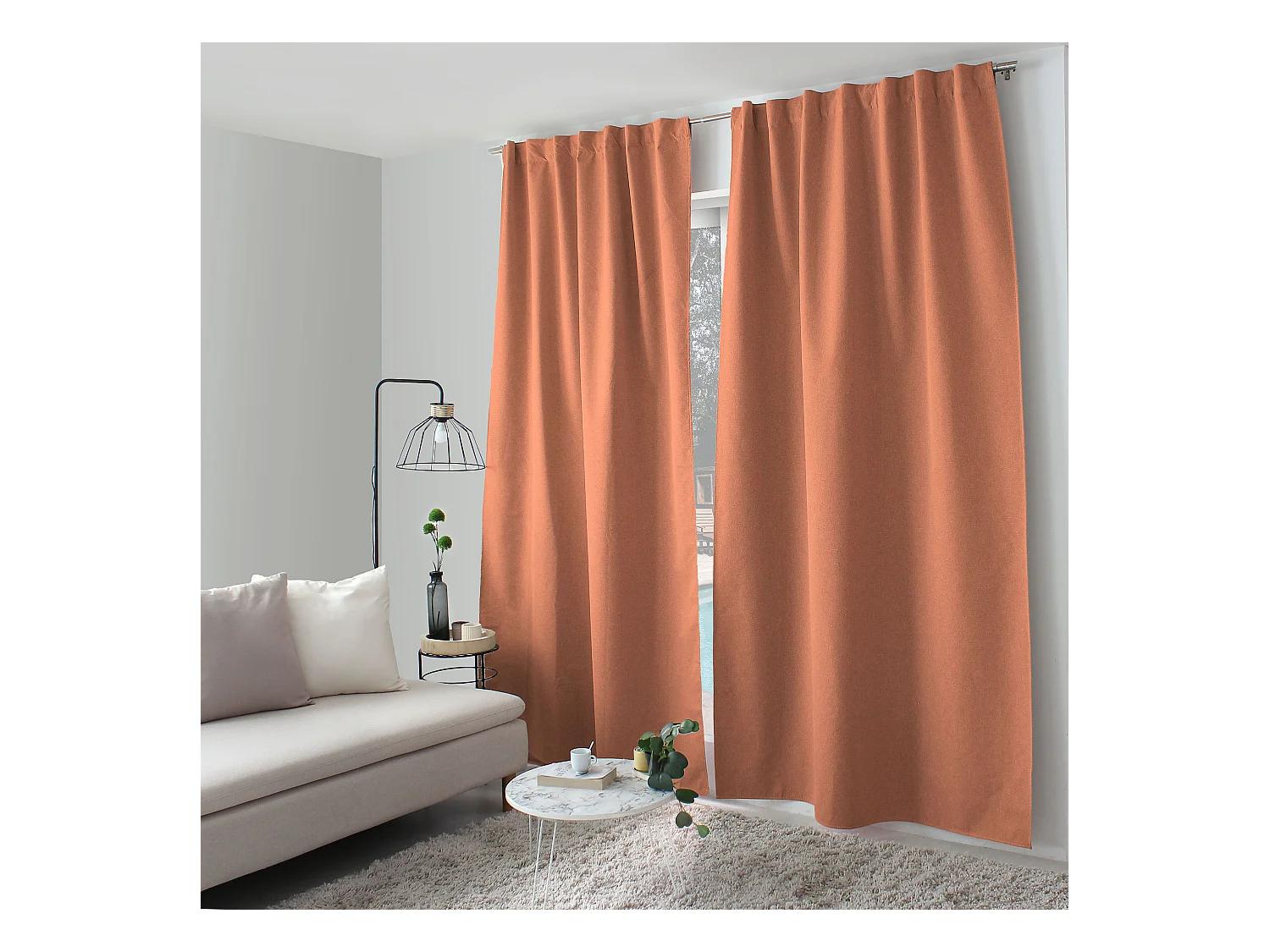 Lot de 2 Rideaux, 100% Occultant, 140x240cm, Terre Cuite, Pattes Cachées, Collection Eclipse