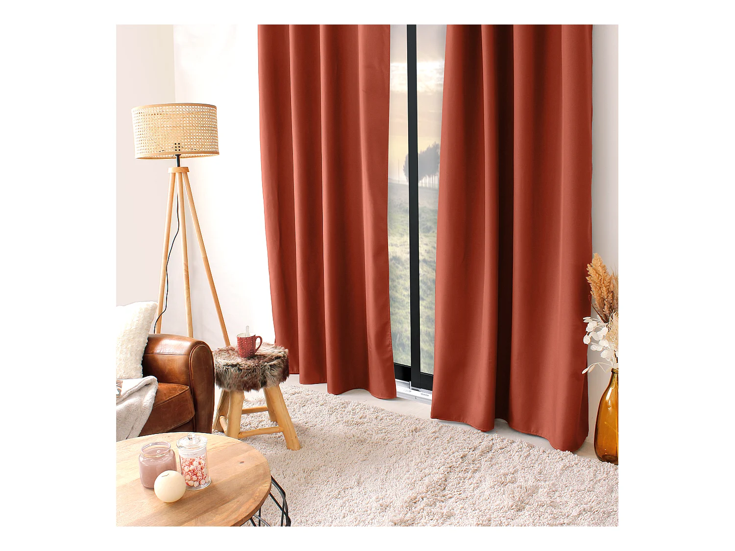 Lot de 2 rideaux thermique avec oeillets, terre cuite, 135x240cm, collection Glacier