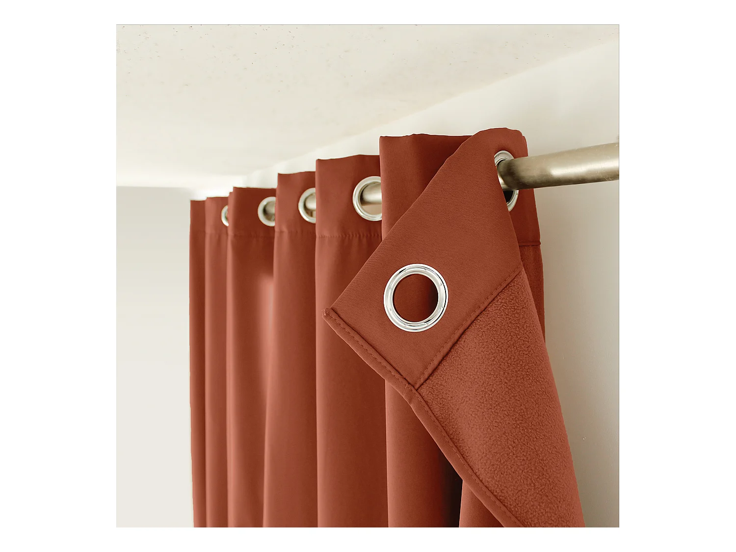 Lot de 2 rideaux thermique avec oeillets, terre cuite, 135x240cm, collection Glacier