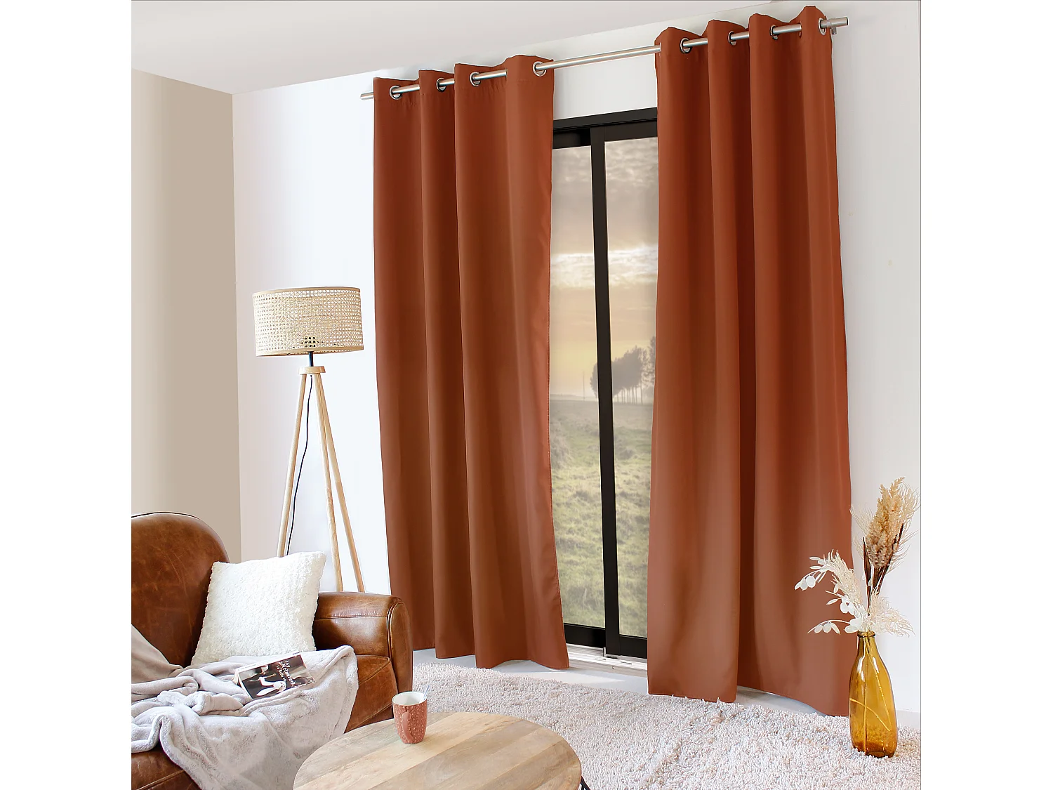 Set van 2 thermische gordijnen met oogjes, terracotta, 135x240cm, Glacier collectie