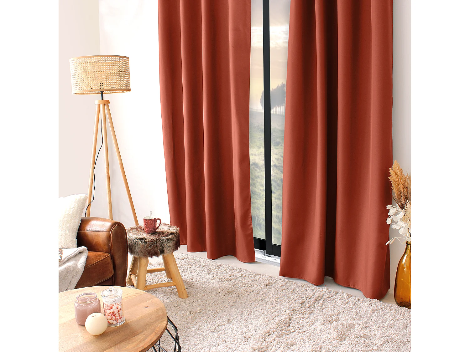 Set van 2 thermische gordijnen met oogjes, terracotta, 135x240cm, Glacier collectie