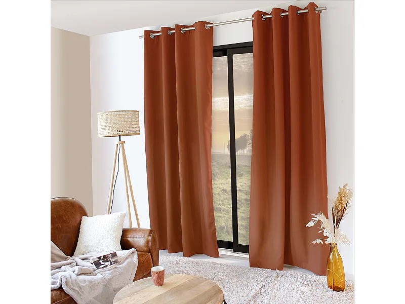 Lot de 2 rideaux thermique avec oeillets, terre cuite, 135x240cm, collection Glacier