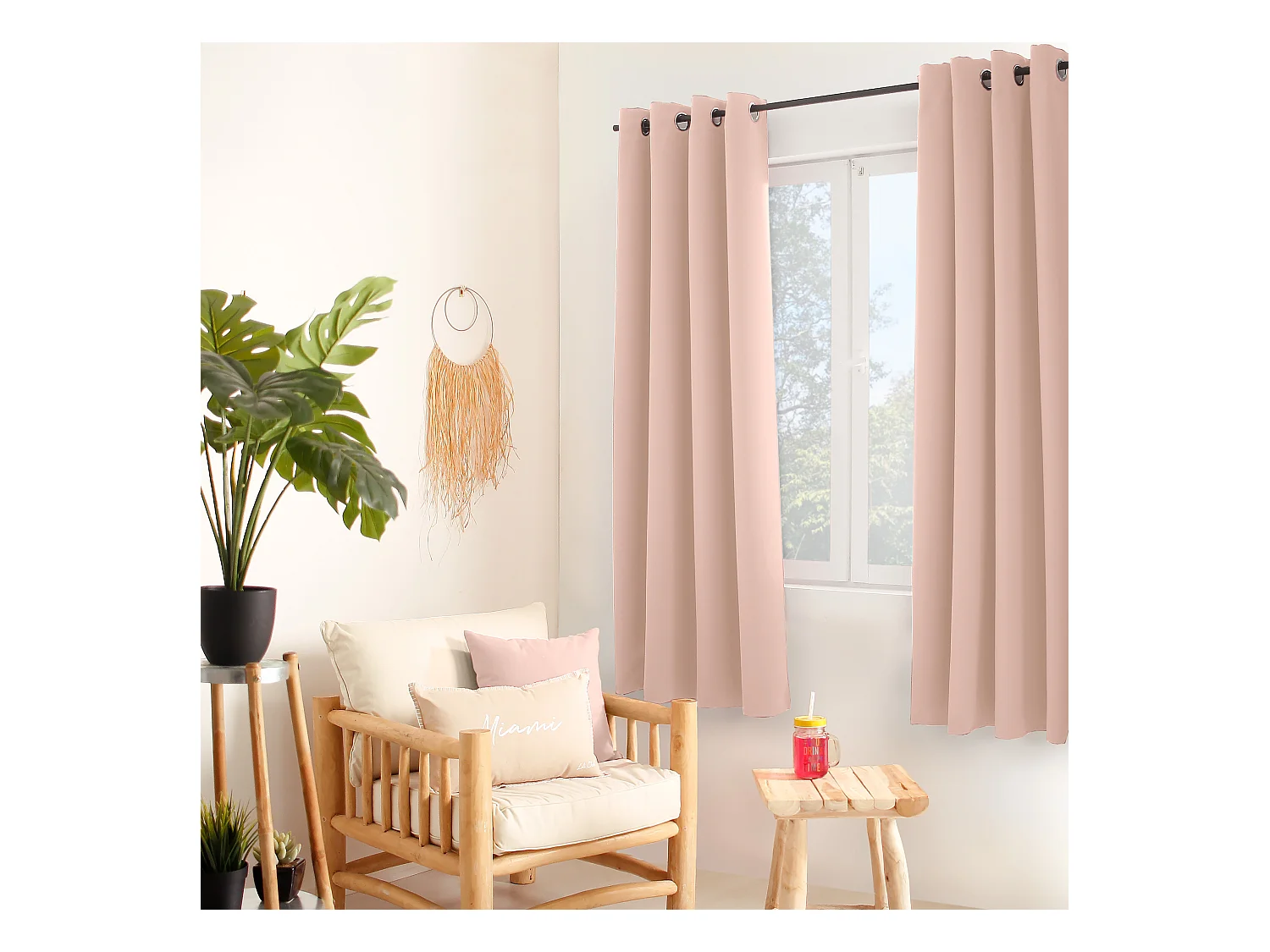 Set van 2 verduisterende gordijnen met oogjes, oudroze, 140x180cm, 100% polyester, Reglisse collectie