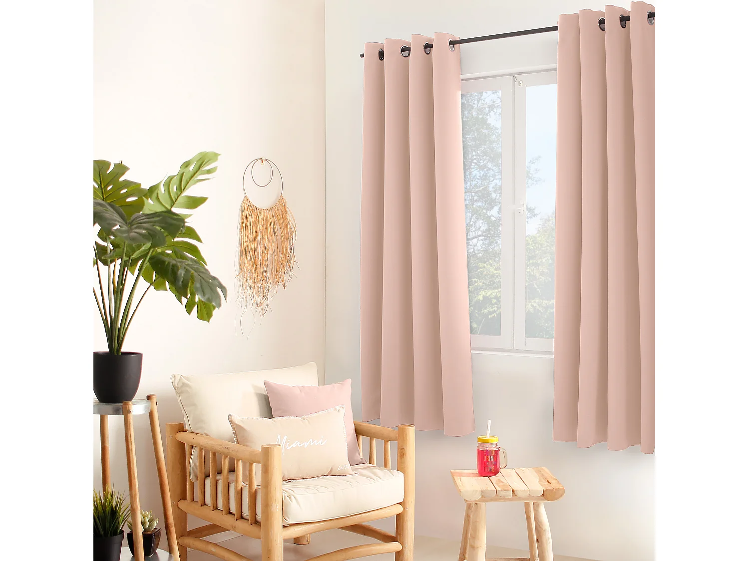 Set van 2 verduisterende gordijnen met oogjes, oudroze, 140x180cm, 100% polyester, Reglisse collectie