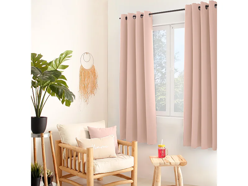 Set van 2 verduisterende gordijnen met oogjes, oudroze, 140x180cm, 100% polyester, Reglisse collectie