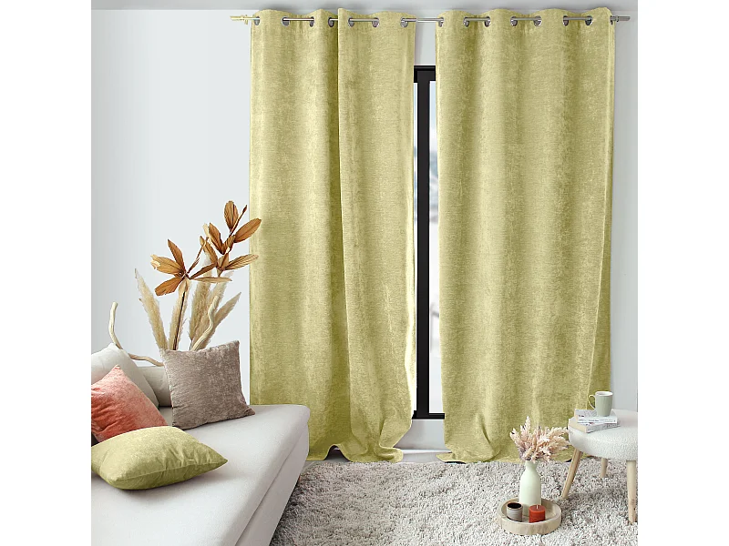 Set van 2 thermische gordijnen met zeilringen, Lindegroen, hoge hoogte, 140x260cm, fluweel, Velvet Collectie