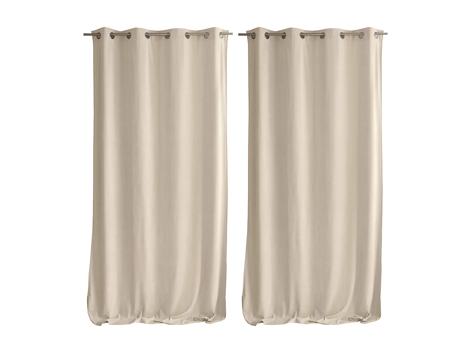 Lot de 2 Rideaux avec Œillets, Ecru, Grande Hauteur, 140x260cm, Velours Ras, Collection Calin