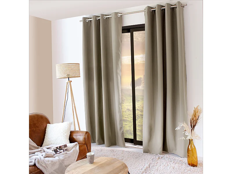 Lot de 2 rideaux thermique avec oeillets, beige naturel, 135x240cm, collection Glacier