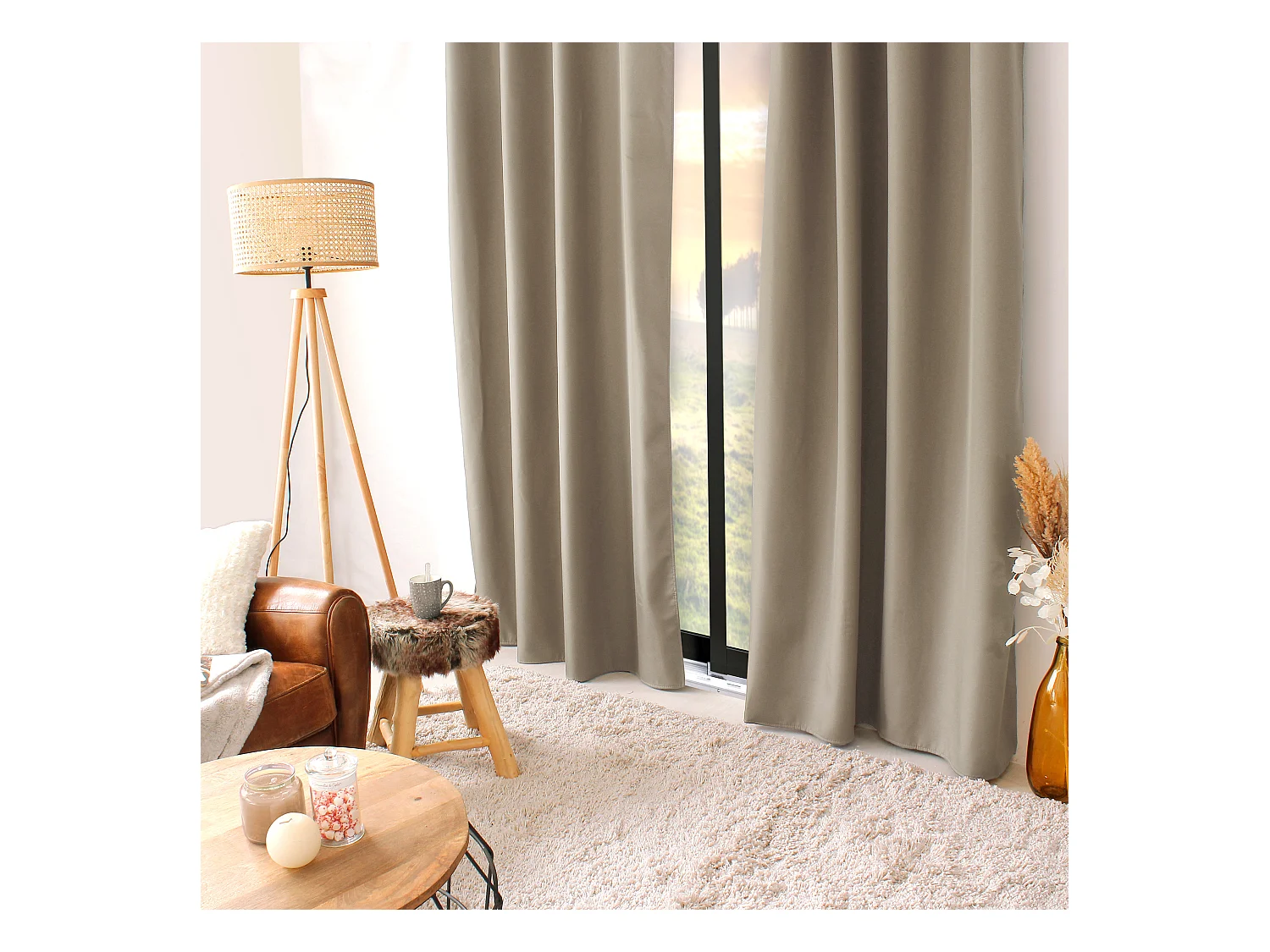 Lot de 2 rideaux thermique avec oeillets, beige naturel, 135x240cm, collection Glacier