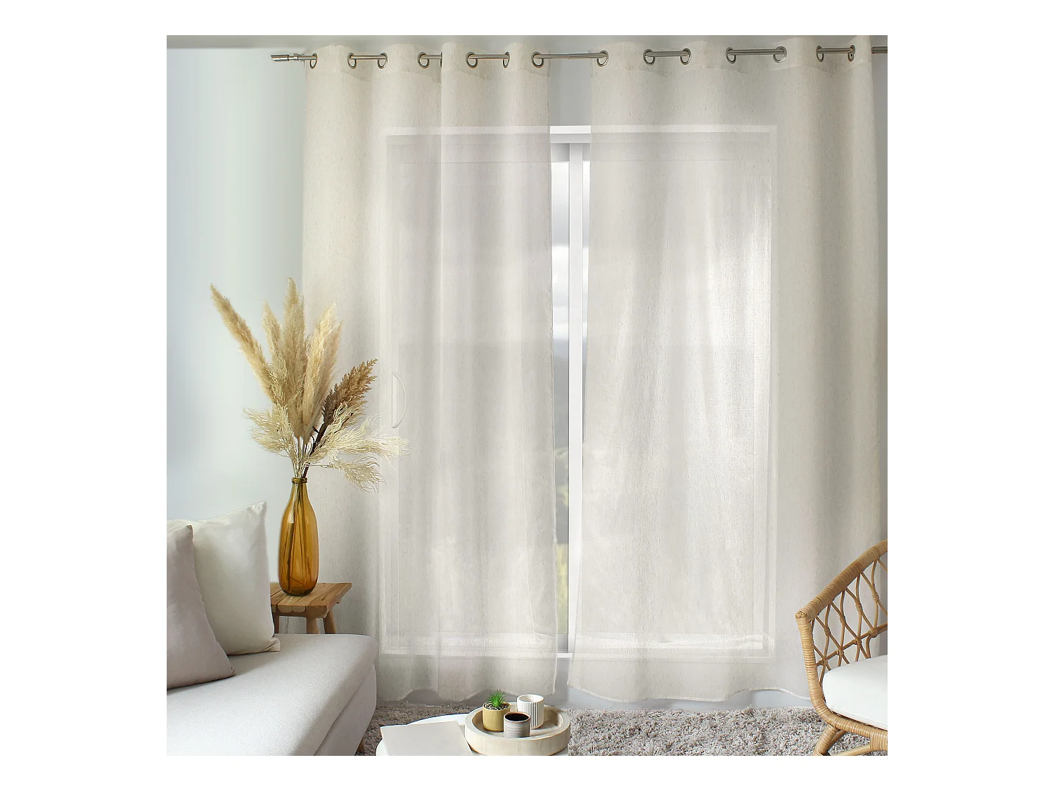 2 Voilages à œillets, 140x240cm, écru, 15% de lin, collection Louna