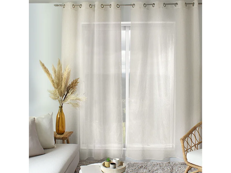 2 Voilages à œillets, 140x240cm, écru, 15% de lin, collection Louna