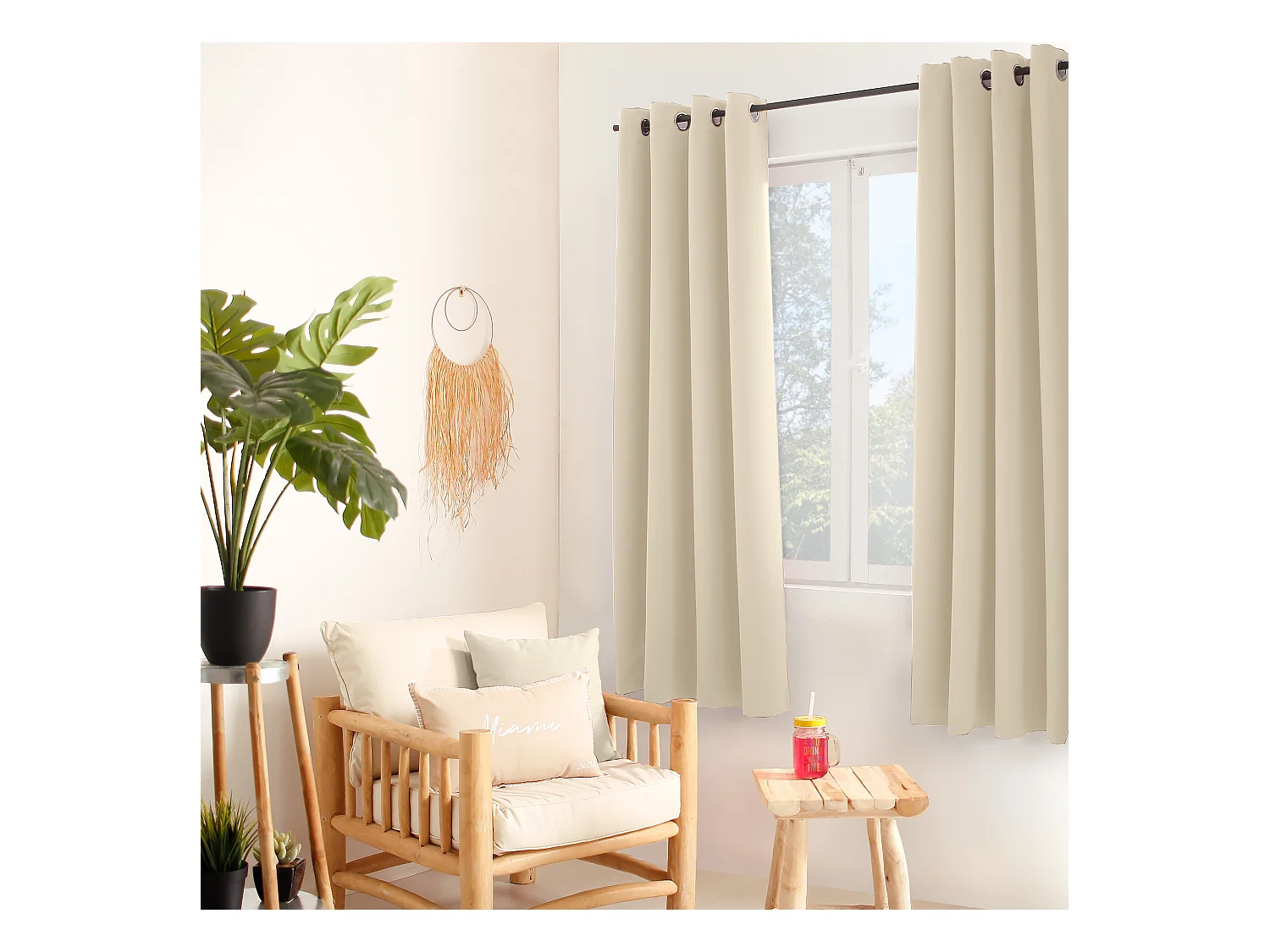 Lot de 2 rideaux thermique avec oeillets, écru, 135x180cm, 100% polyester, collection Glacier