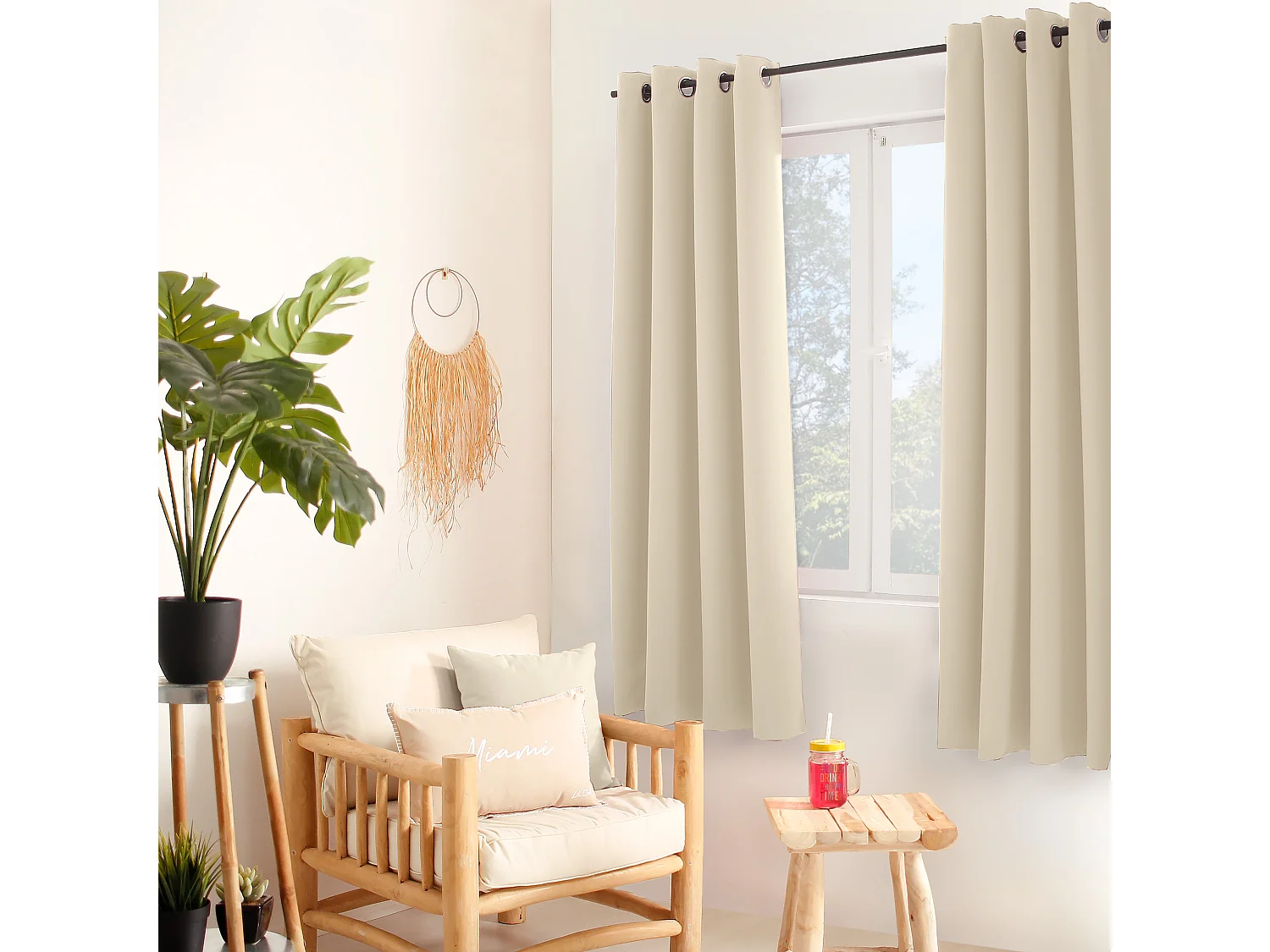 Lot de 2 rideaux thermique avec oeillets, écru, 135x180cm, 100% polyester, collection Glacier