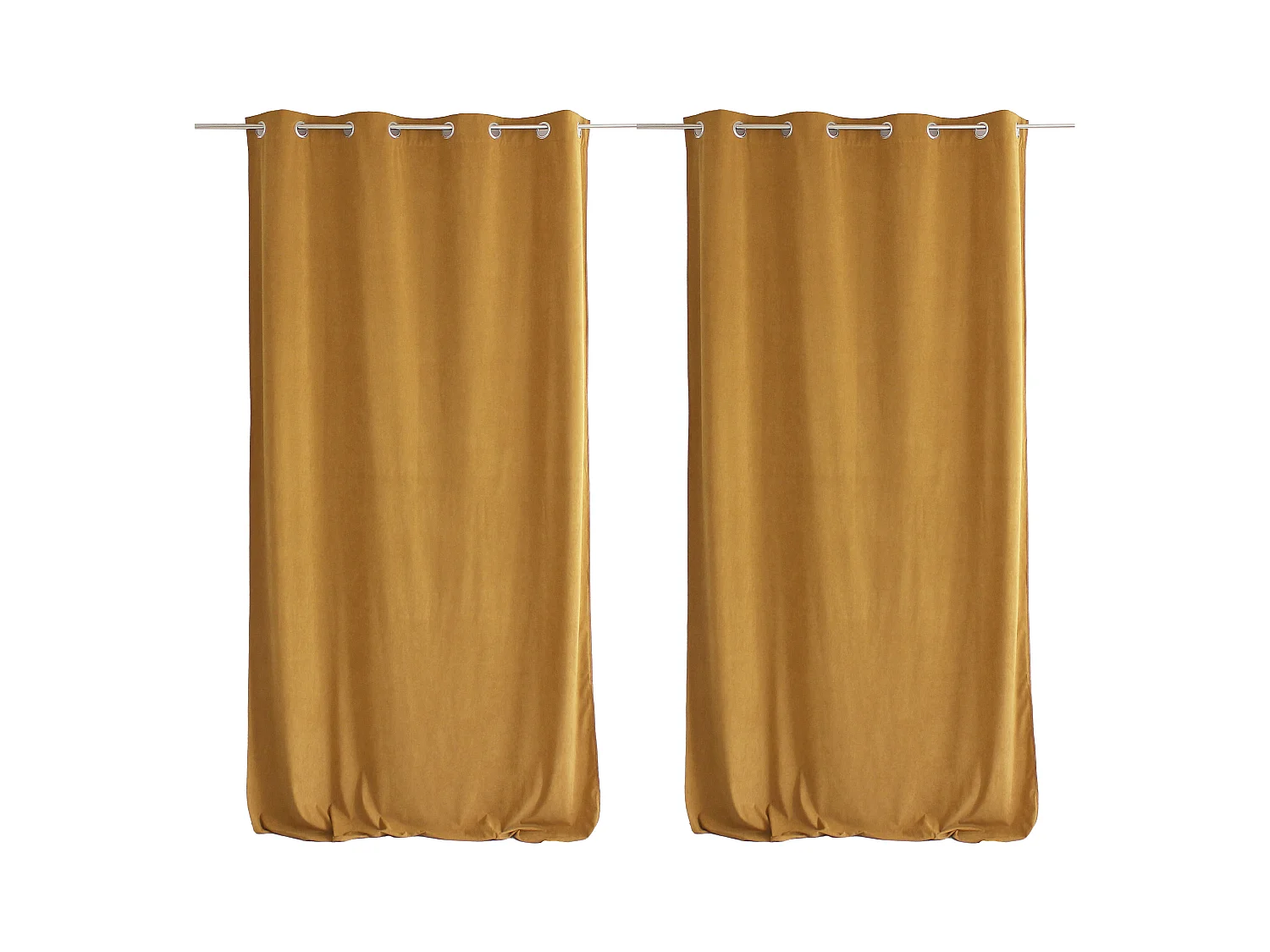 Lot de 2 Rideaux avec Œillets, Jaune Moutarde, Grande Hauteur, 140x260cm, Velours Ras, Collection Calin