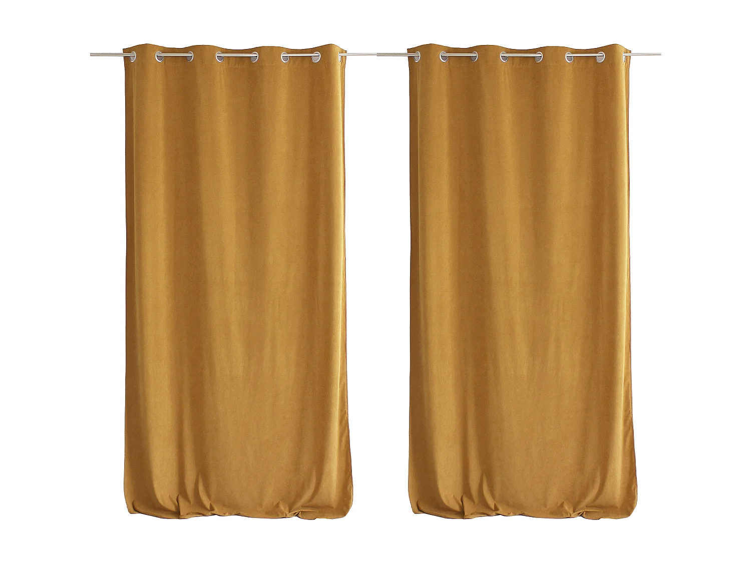Lot de 2 Rideaux avec Œillets, Jaune Moutarde, Grande Hauteur, 140x260cm, Velours Ras, Collection Calin