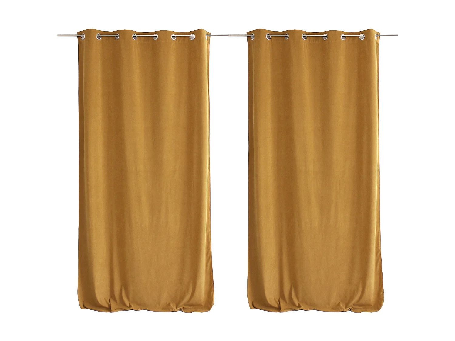 Lot de 2 Rideaux avec Œillets, Grande Hauteur, 140x260cm, Velours Ras, Collection Calin, CMADECO - Jaune