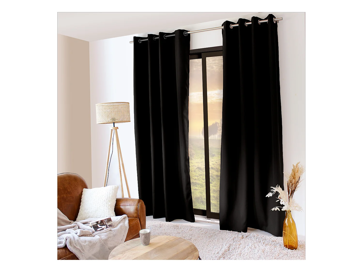 Lot de 2 rideaux thermique avec oeillets, noir, 135x240cm, collection Glacier