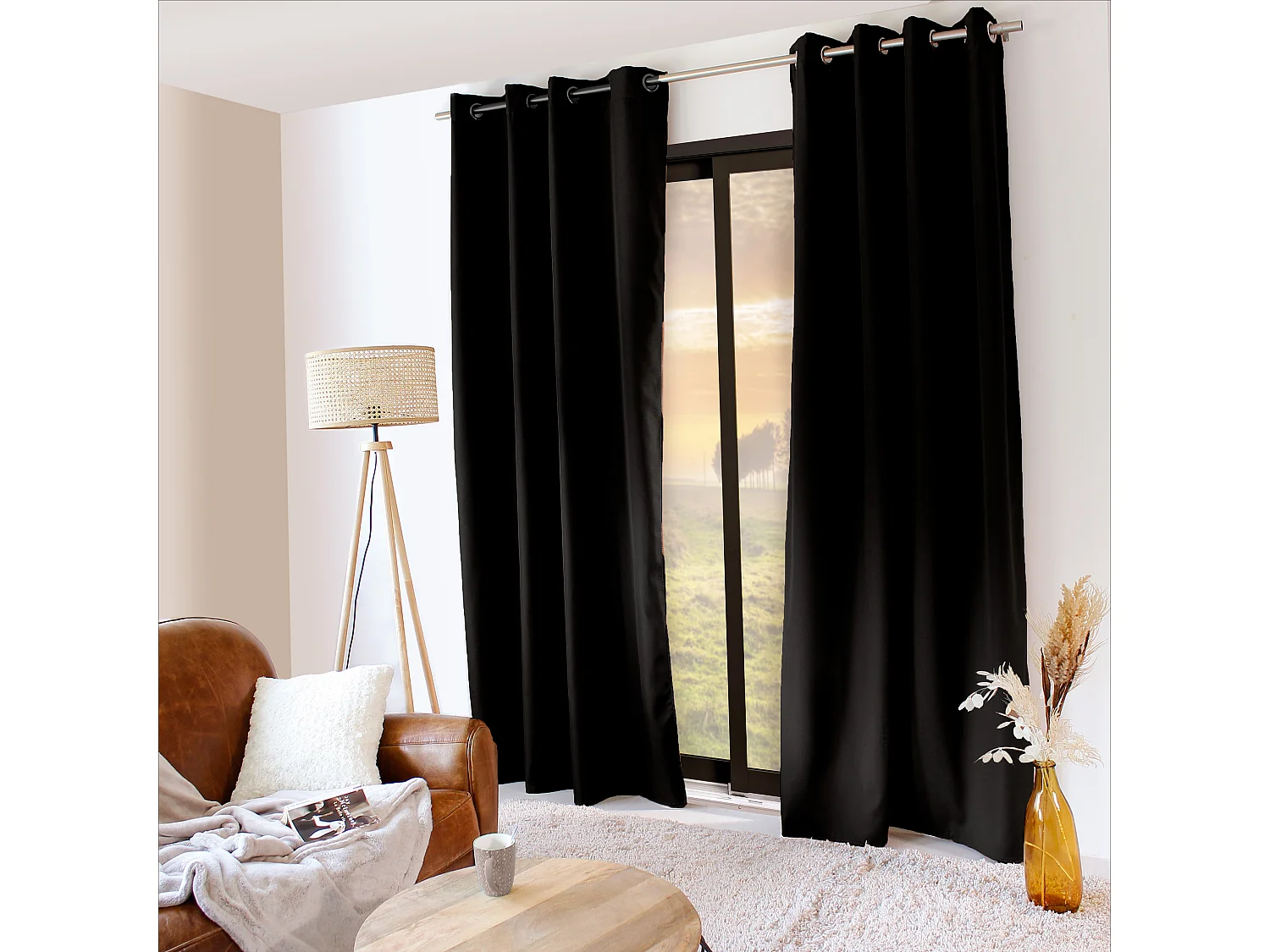 LOT de 2 Rideaux Thermique, 135x240cm, Collection Glacier, CMADECO - Noir