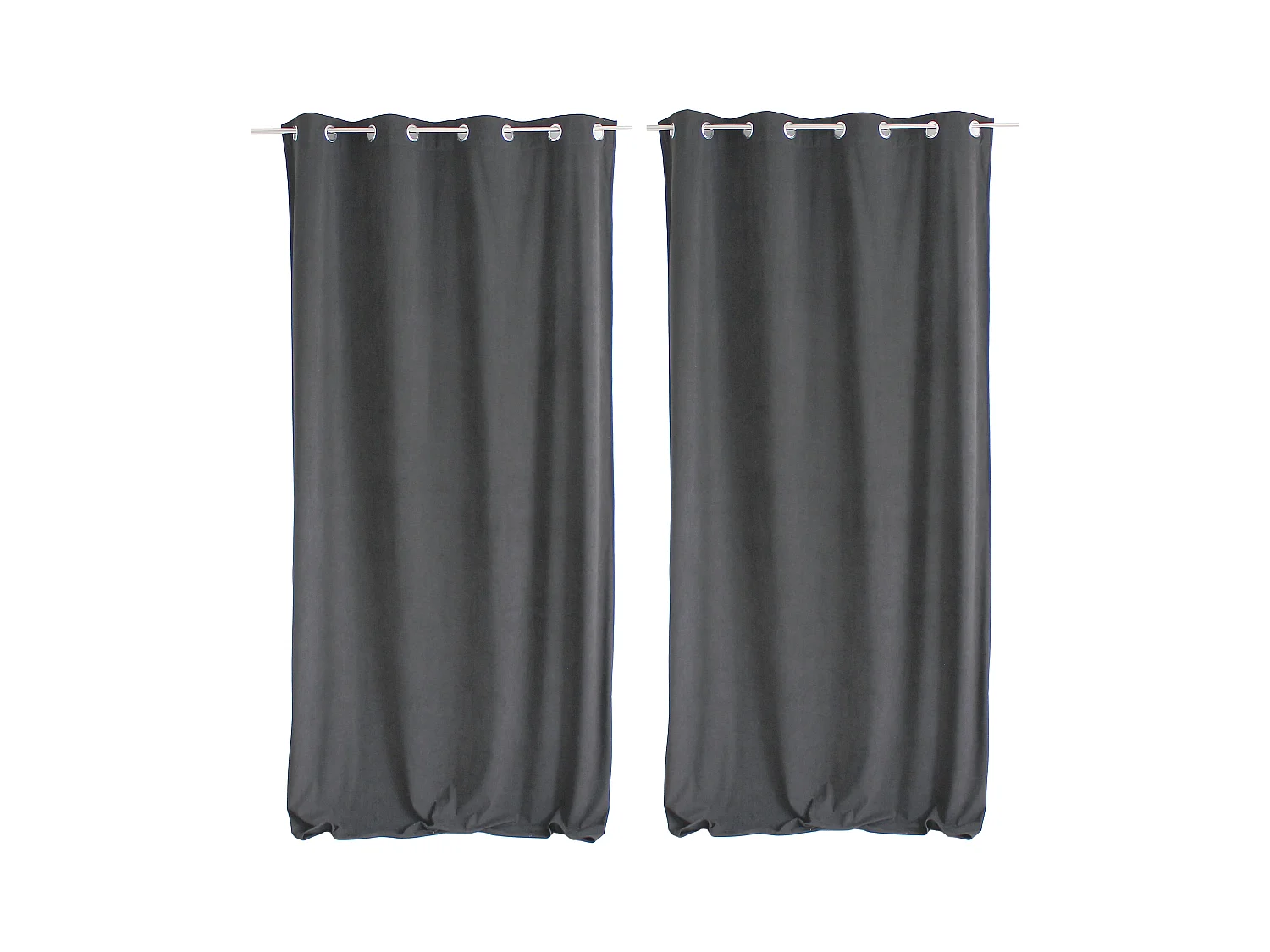 Lot de 2 Rideaux avec Œillets, Gris Foncé, Grande Hauteur, 140x260cm, Velours Ras, Collection Calin