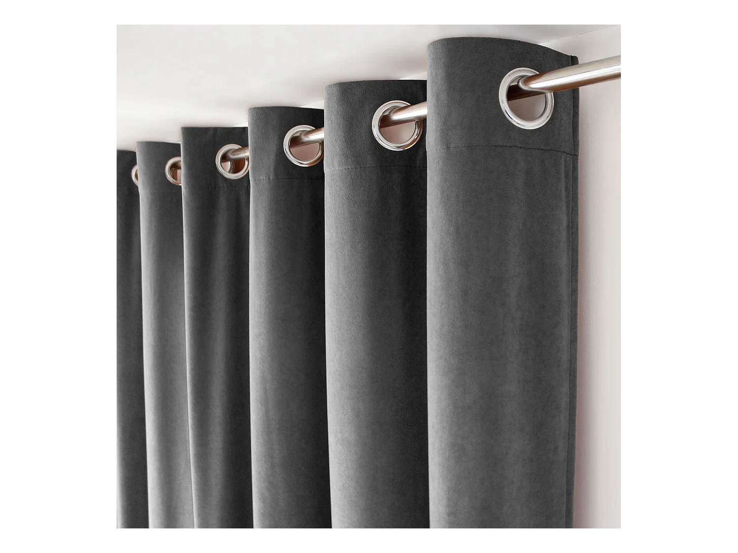 Lot de 2 Rideaux avec Œillets, Gris Foncé, Grande Hauteur, 140x260cm, Velours Ras, Collection Calin