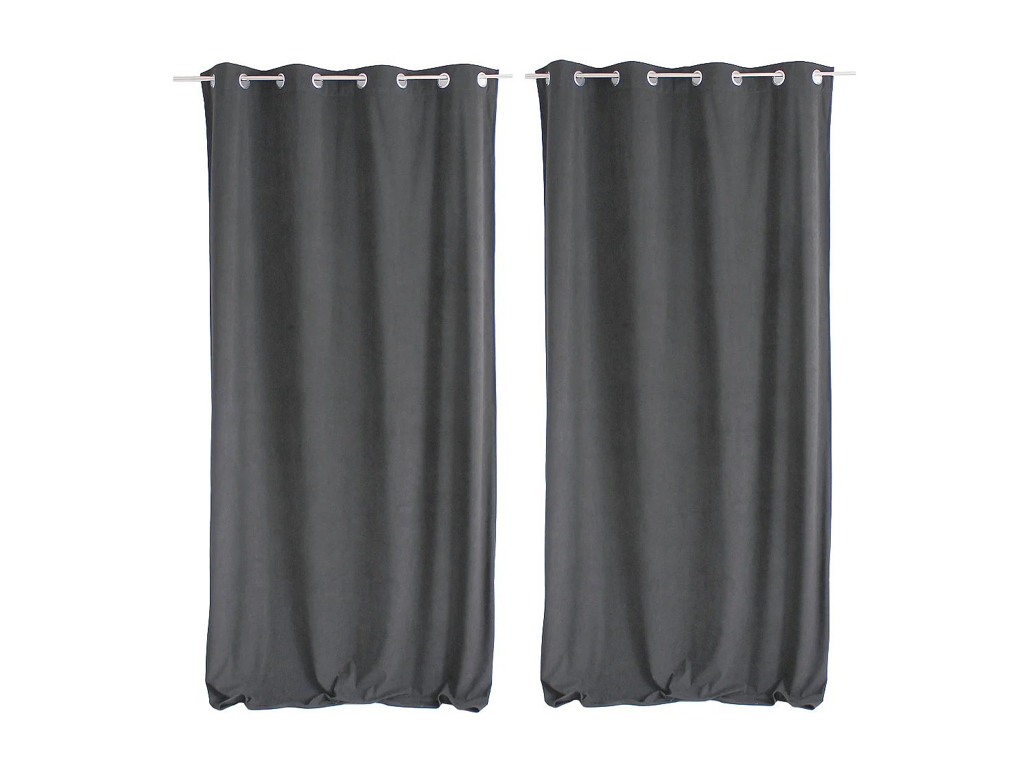 Lot de 2 Rideaux avec Œillets, Gris Foncé, Grande Hauteur, 140x260cm, Velours Ras, Collection Calin