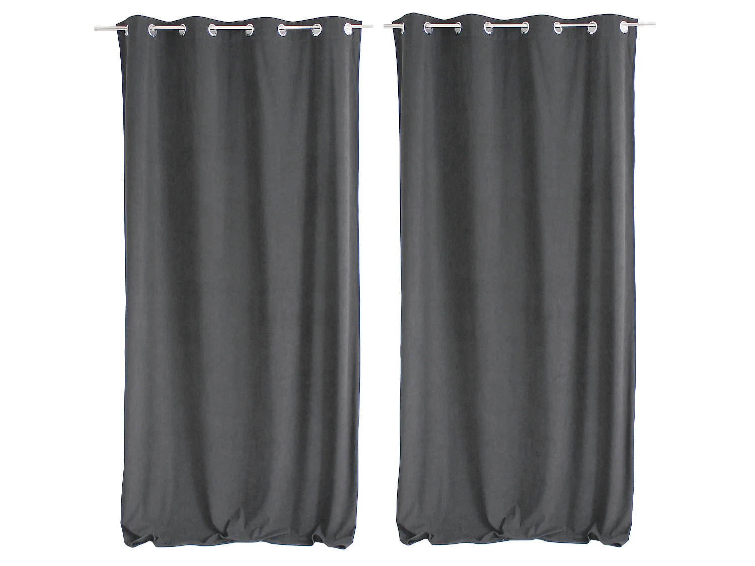 Lot de 2 Rideaux avec Œillets, Grande Hauteur, 140x260cm, Velours Ras, Collection Calin, CMADECO - Anthracite