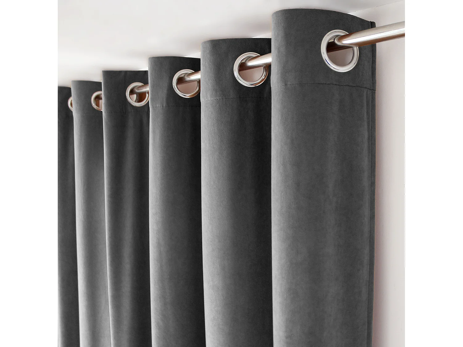 Lot de 2 Rideaux avec Œillets, Grande Hauteur, 140x260cm, Velours Ras, Collection Calin, CMADECO - Anthracite