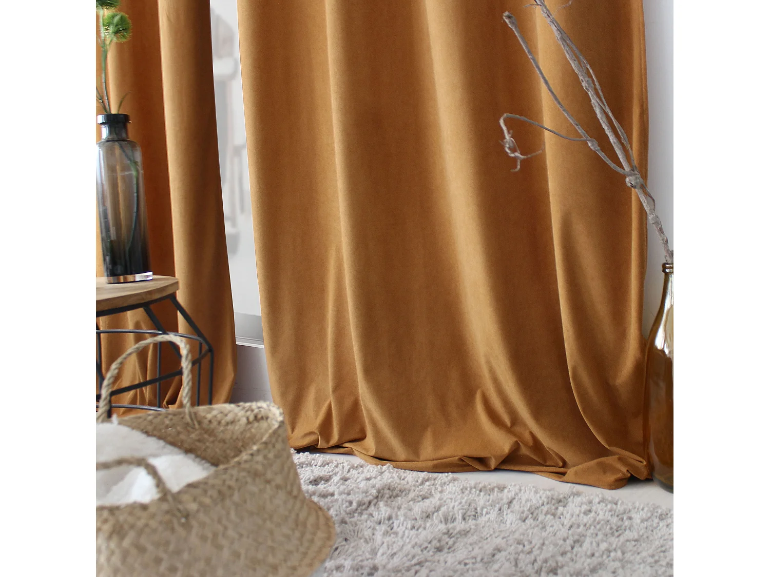 Lot de 2 Rideaux avec Œillets, Grande Hauteur, 140x260cm, Velours Ras, Collection Calin, CMADECO - Anthracite