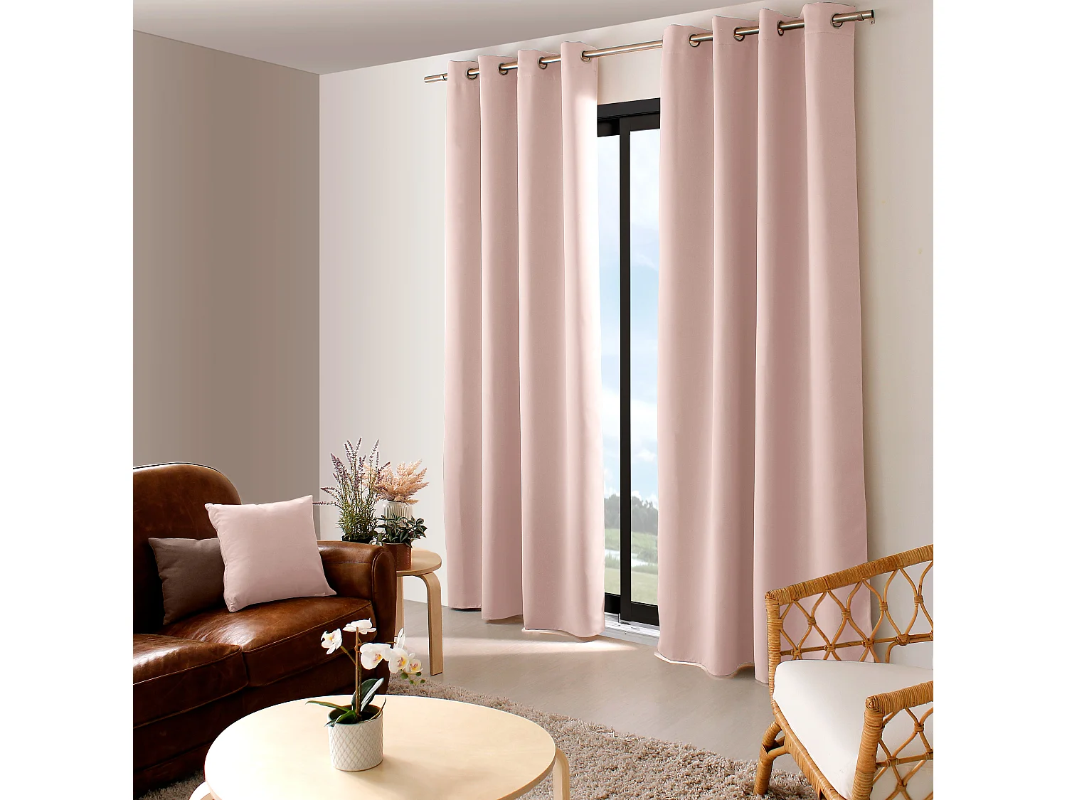Lot de 2 Rideaux Occultant avec Œillets, Vieux Rose, 140x240cm, 100% polyester, Collection Réglisse, CMADECO - Rose
