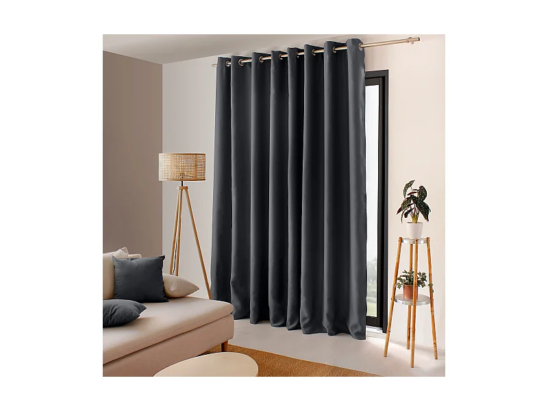 Lot de 2 Rideaux Occultant avec Œillets, Gris Foncé, Grande largeur, 300x240cm, 100% polyester, Collection Réglisse