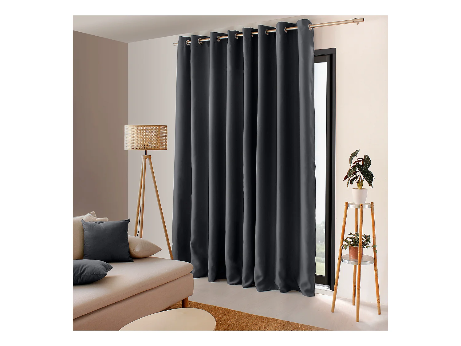 Lot de 2 Rideaux Occultant avec Œillets, Gris Foncé, Grande largeur, 300x240cm, 100% polyester, Collection Réglisse