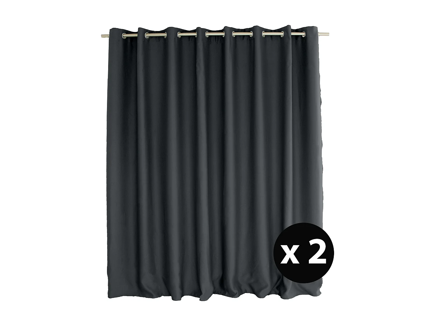 Lot de 2 Rideaux Occultant avec Œillets, Gris Foncé, Grande largeur, 300x240cm, 100% polyester, Collection Réglisse