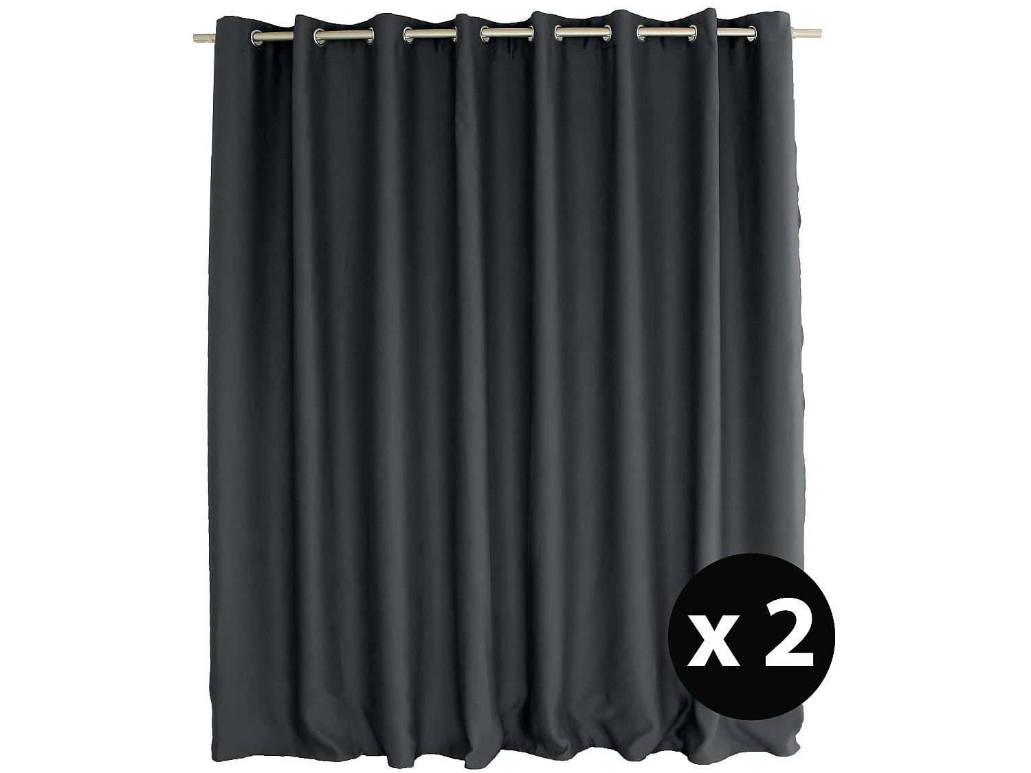 Lot de 2 Rideaux Occultant avec Œillets, Gris Foncé, Grande largeur, 300x240cm, 100% polyester, Collection Réglisse, CMADECO - Anthracite
