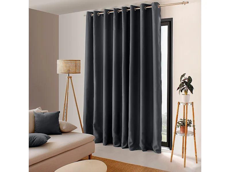 Lot de 2 Rideaux Occultant avec Œillets, Gris Foncé, Grande largeur, 300x240cm, 100% polyester, Collection Réglisse