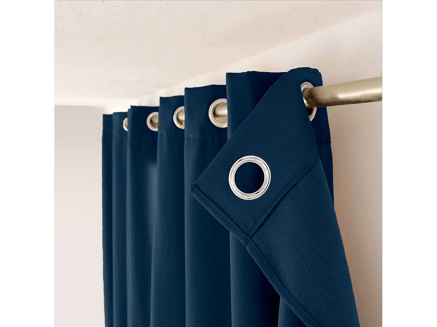 Lot de 2 rideaux thermique avec oeillets, bleu marine, 140x240cm, 100% polyester, collection Glacier