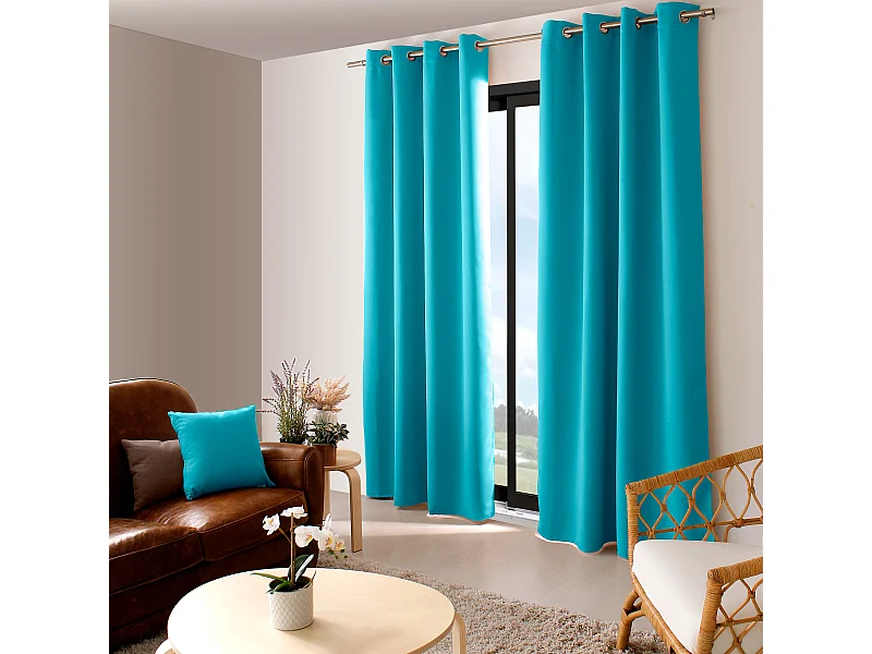 2 rideaux occultant à œillets, turquoise, 140x240cm, 100% polyester, collection Réglisse