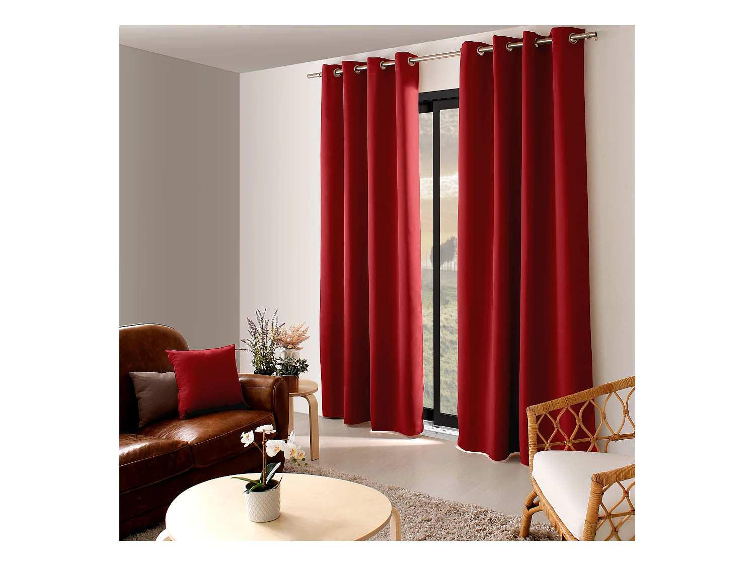 2 rideaux occultant à œillets, rouge, 140x240cm, 100% polyester, collection Réglisse