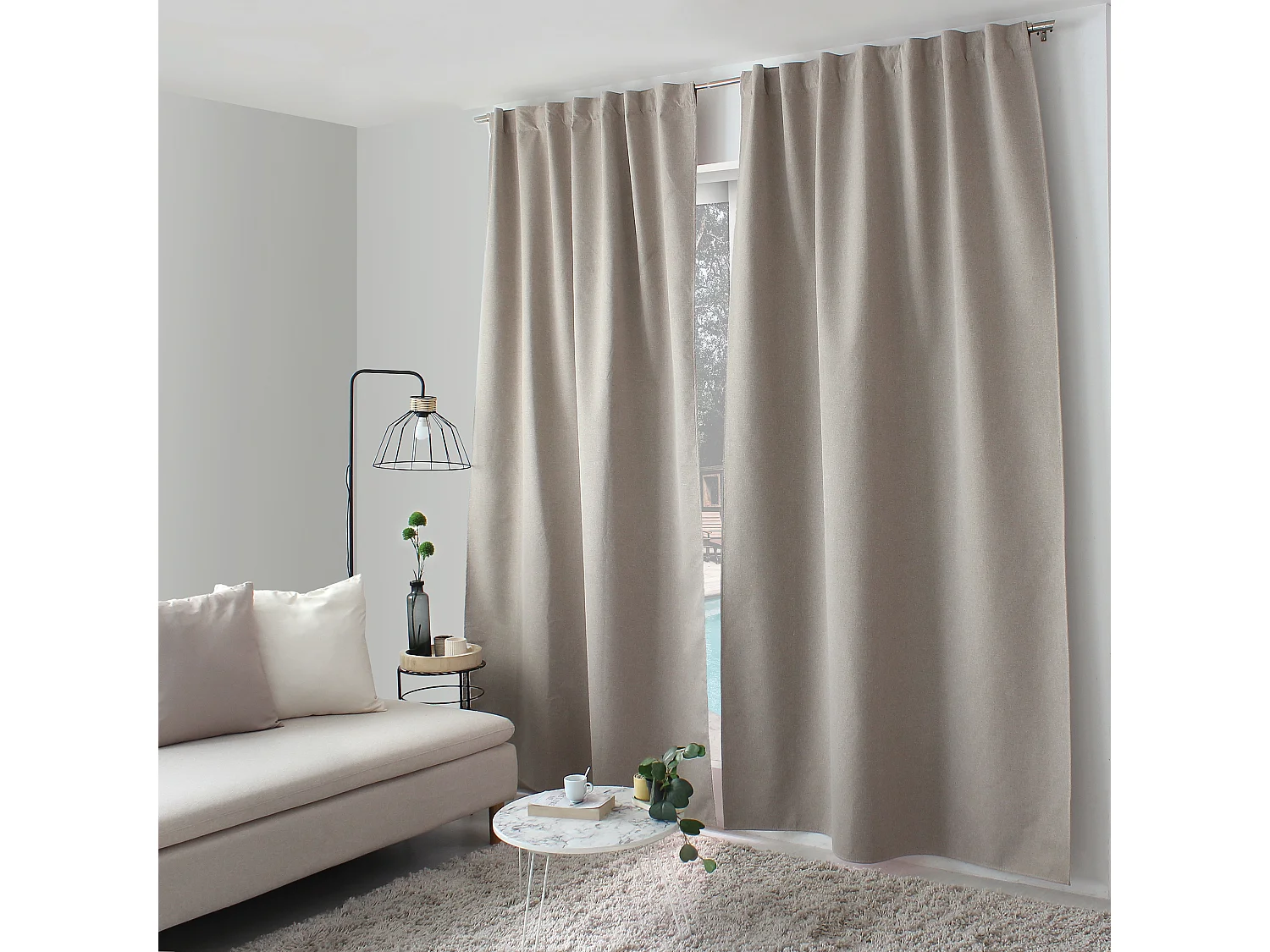 Lot de 2 Rideaux, 100% Occultant, 140x240cm, Pattes Cachées, Collection Eclipse, CMADECO - Beige