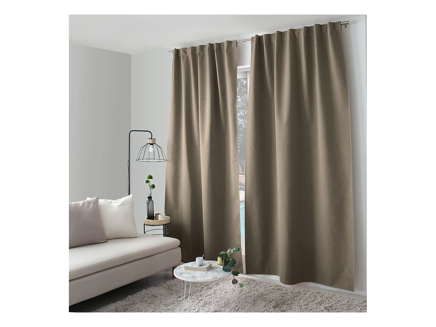 Lot de 2 Rideaux, 100% Occultant, 140x240cm, Taupe, Pattes Cachées, Collection Eclipse