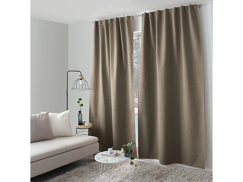 Lot de 2 Rideaux, 100% Occultant, 140x240cm, Taupe, Pattes Cachées, Collection Eclipse