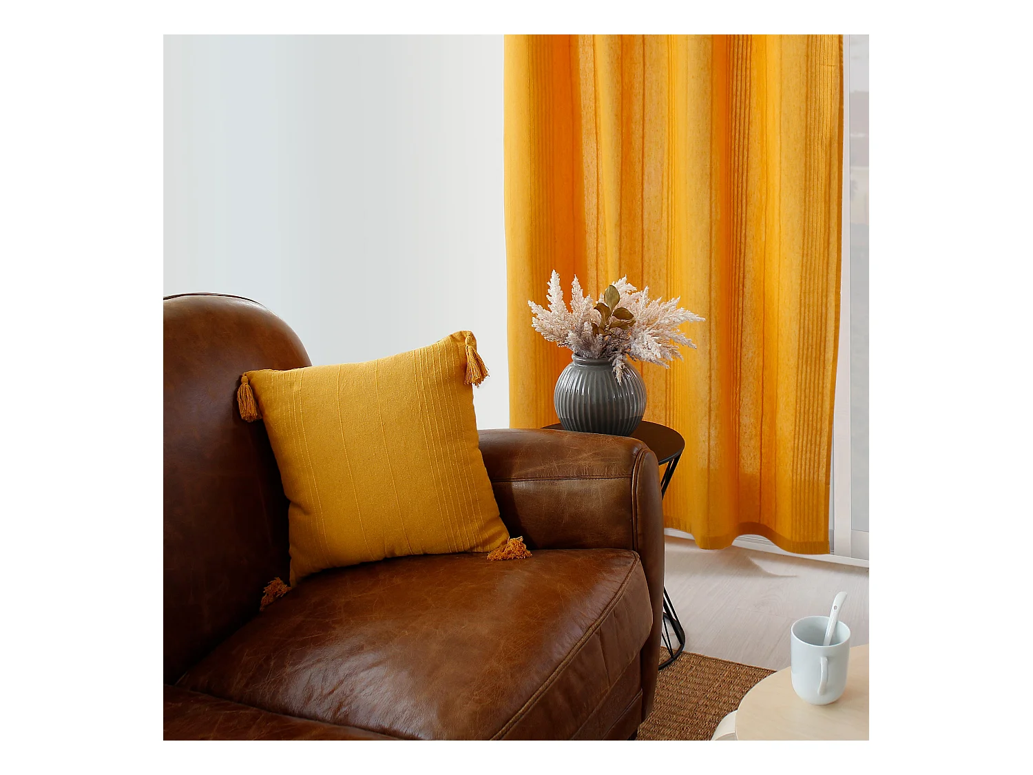 Lot de 2 rideaux à oeillets, 140x240cm, jaune moutarde, coton recyclé, collection Bombay