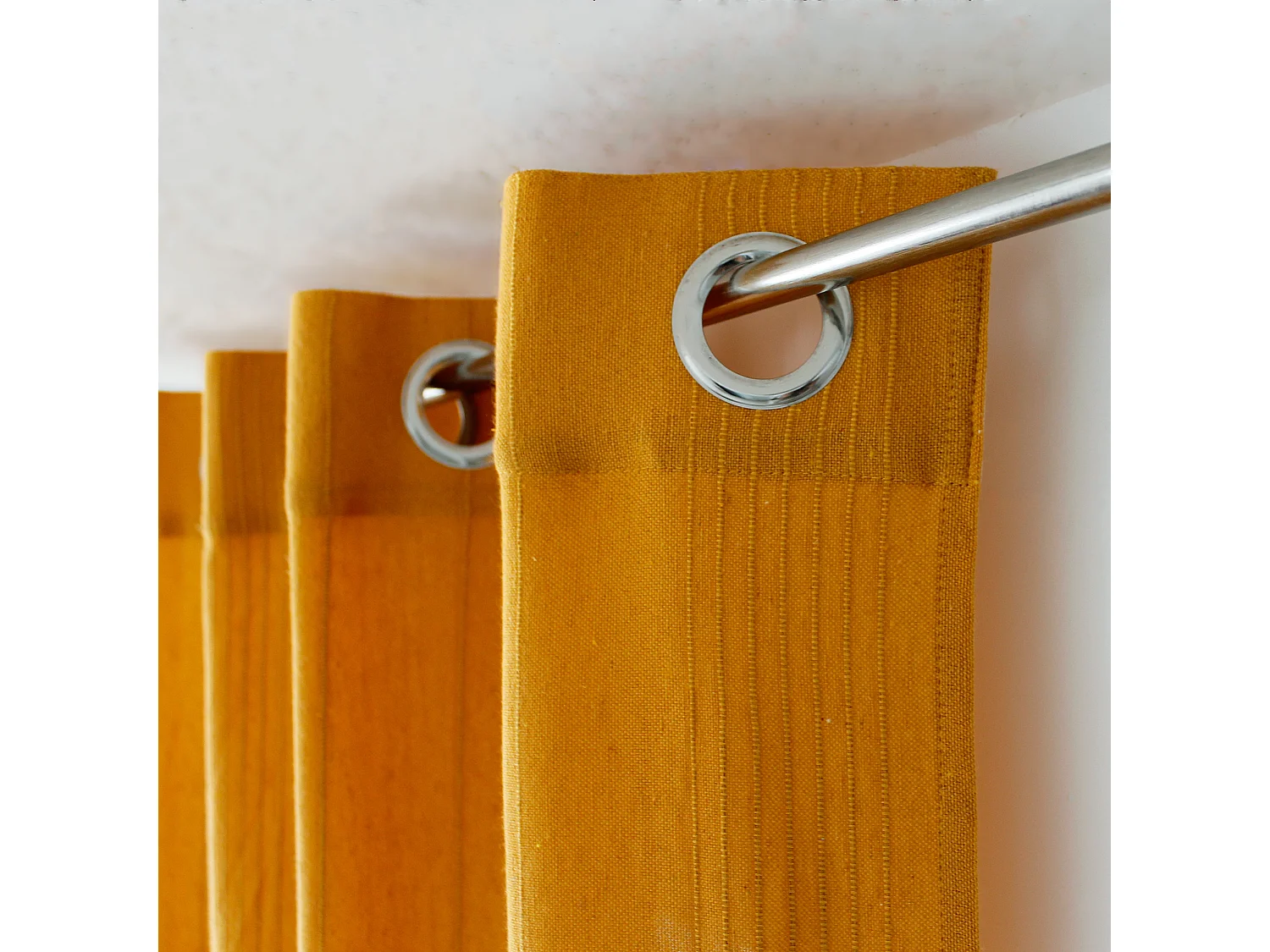 Lot de 2 rideaux à oeillets, 140x240cm, jaune moutarde, coton recyclé, collection Bombay