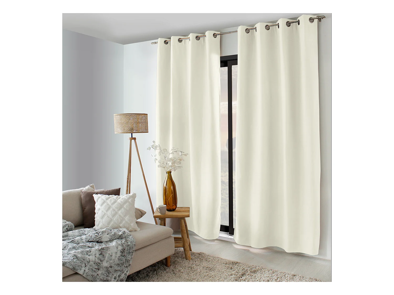 2 rideaux thermique à œillets, écru, 135x240cm, doublure polaire, collection Nordica