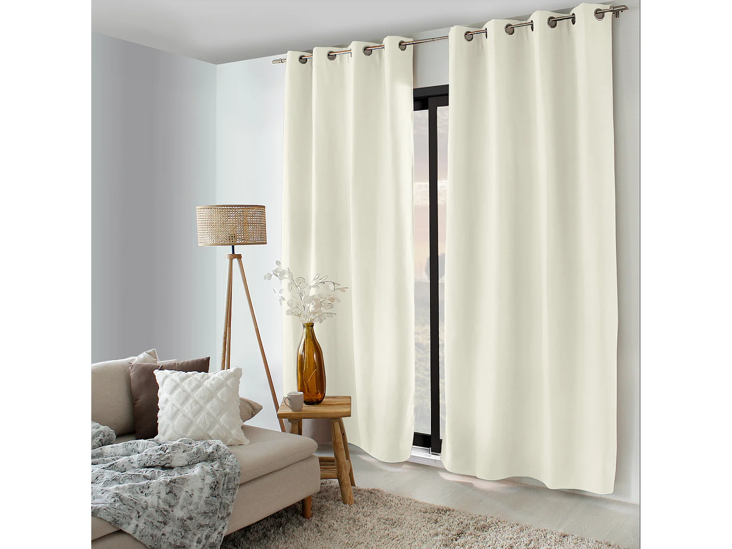 2 thermische gordijnen met zeilringen, ecru, 135x240cm, fleece voering, collectie Nordica