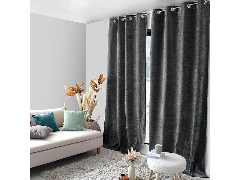 Set van 2 thermische gordijnen met doorvoertules, donkergrijs, hoge hoogte, 140x260cm, fluweel, Velvet Collectie