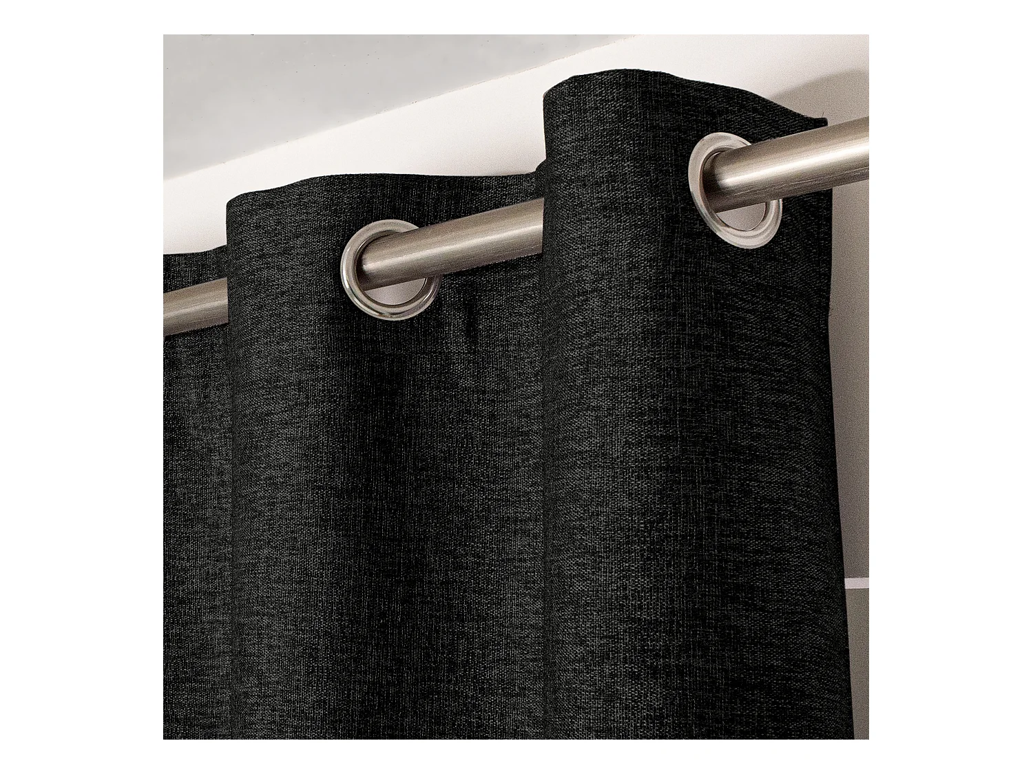 Lot de 2 rideaux à oeillets, obscurcissant, 140x240 cm, noir chiné, collection Natté