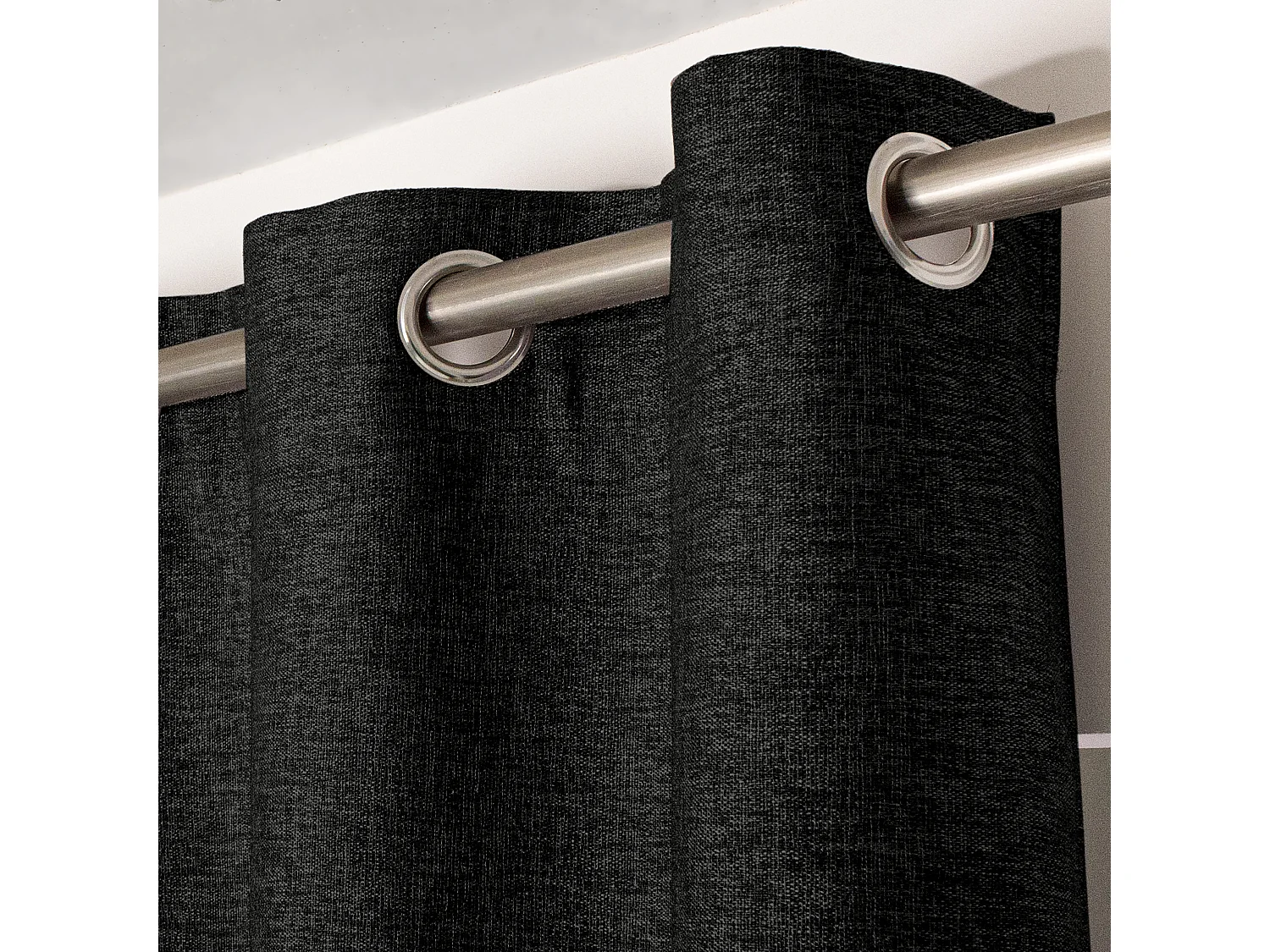 Lot de 2 rideaux à oeillets, obscurcissant, 140x240 cm, noir chiné, collection Natté